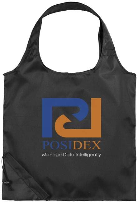 Udvalg af poser med logo i forskellige materialer som bomuld, RPET og non woven